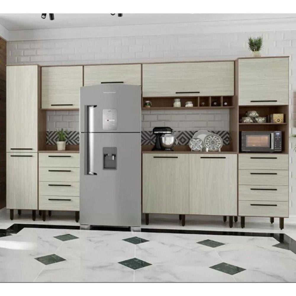 Cozinha Compacta 7 Peças 8 Portas 8 Gavetas Evolution Plus Tannat/Legno Crema