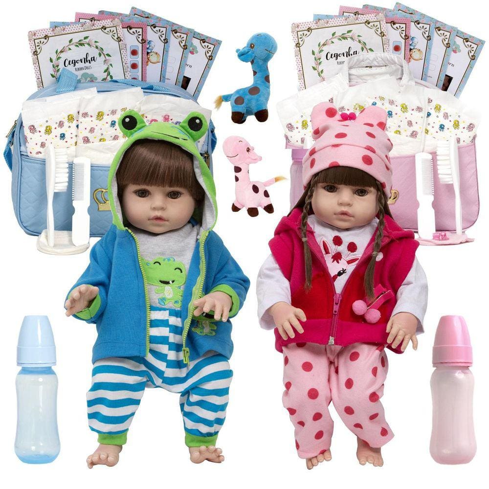 Bebe Reborn Realista Gêmeos Casal Girafinha Enxoval Completo