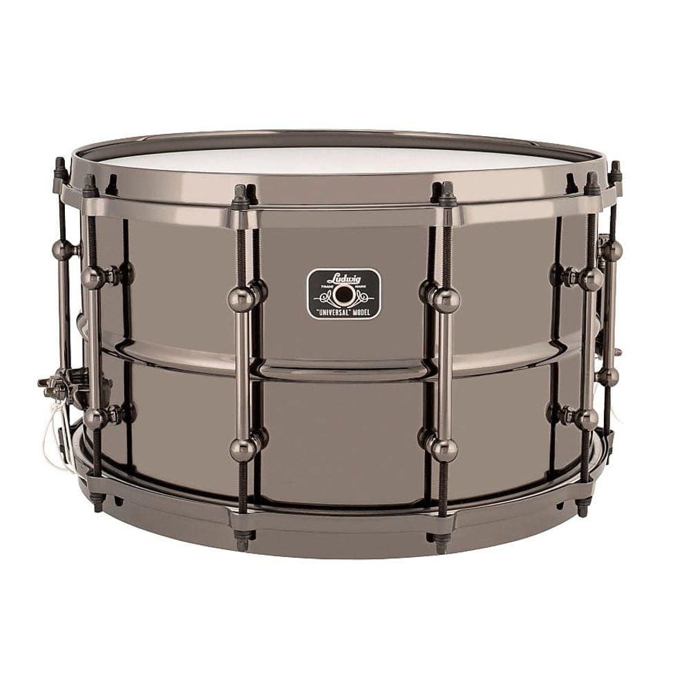 Caixa de bateria Ludwig Universal de Brass Black Magic 14x8" com aro die cast
