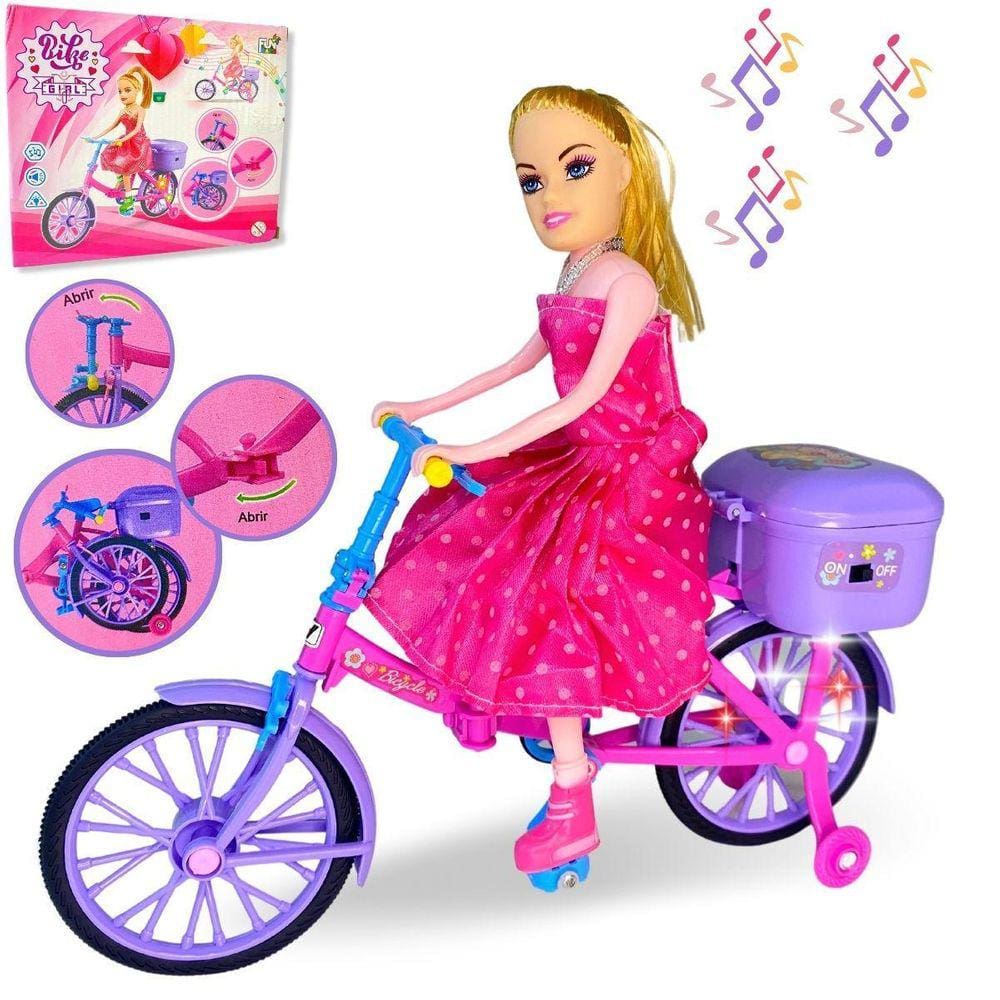 Boneca Barbie Ciclista Articulada Com Patins Bicicleta