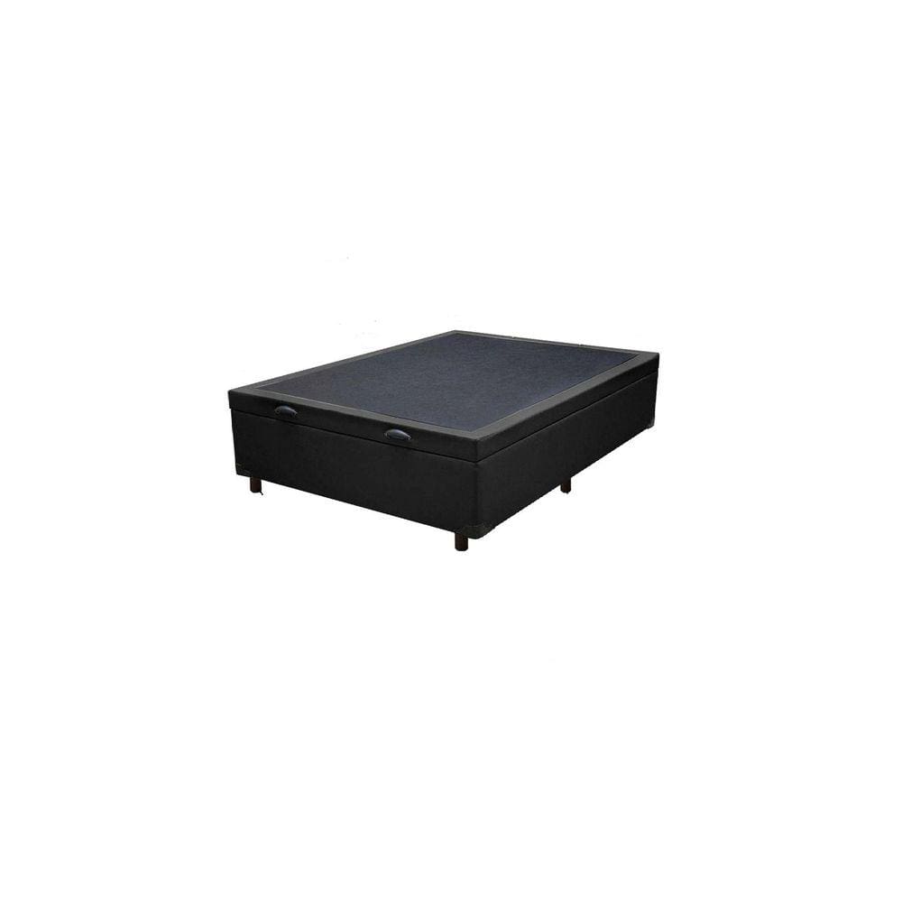 Cama Box Baú Viúvão Blindado Sintético Preto Com 128Cm de Largura