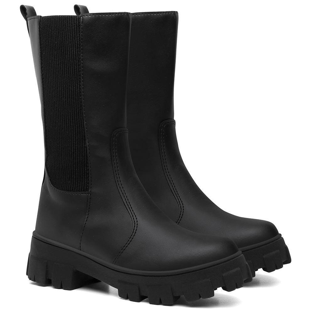 Bota Feminina Tratorada Salto Baixo Cano Médio Chelsea