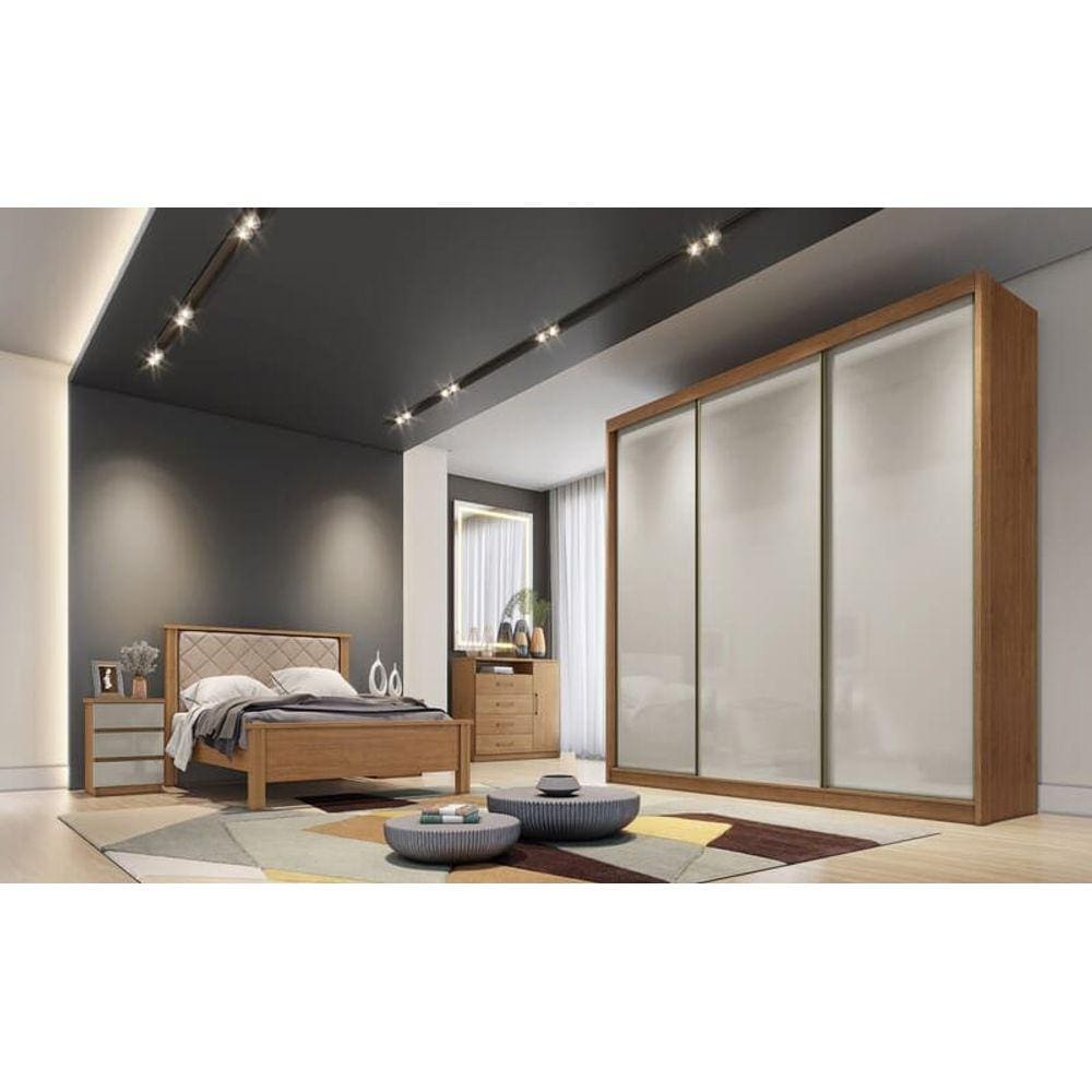 Guarda Roupa Casal 3 Portas 6 Gavetas - Arezzo Plus-Cumaru/Fendi - Móveis Novo Horizonte