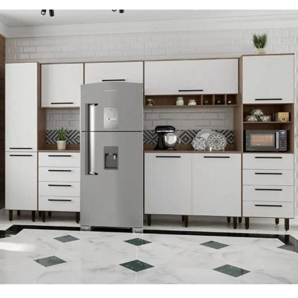 Cozinha Compacta 7 Peças 8 Portas 8 Gavetas Evolution Plus Tannat/Branco