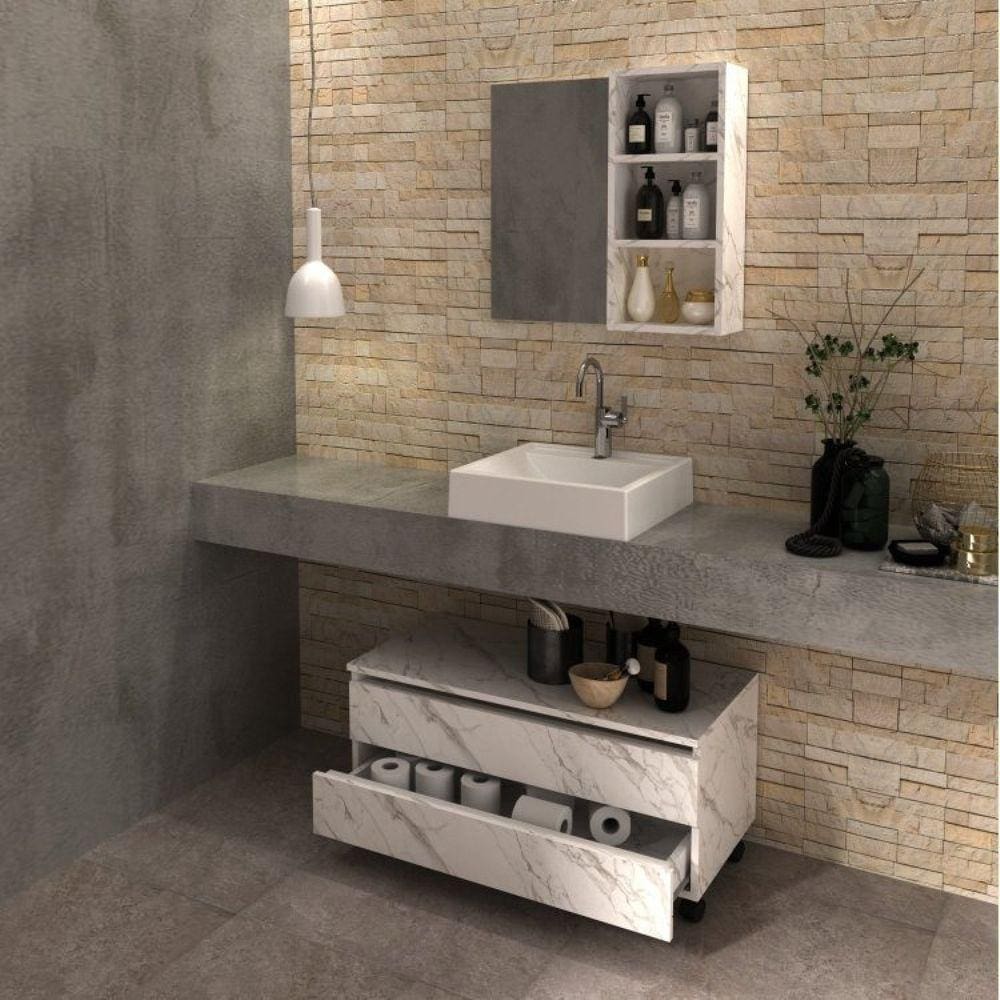 Gabinete Rodizio para Banheiro com Espelheira 80cm Branco