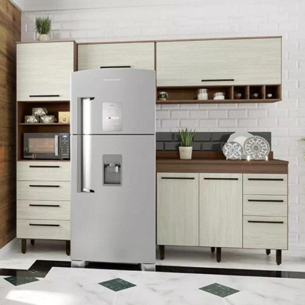 Cozinha Compacta 4 Peças 5 Portas 7 Gavetas com Balcão para Pia Evolution Plus Tannat/Legno Crema