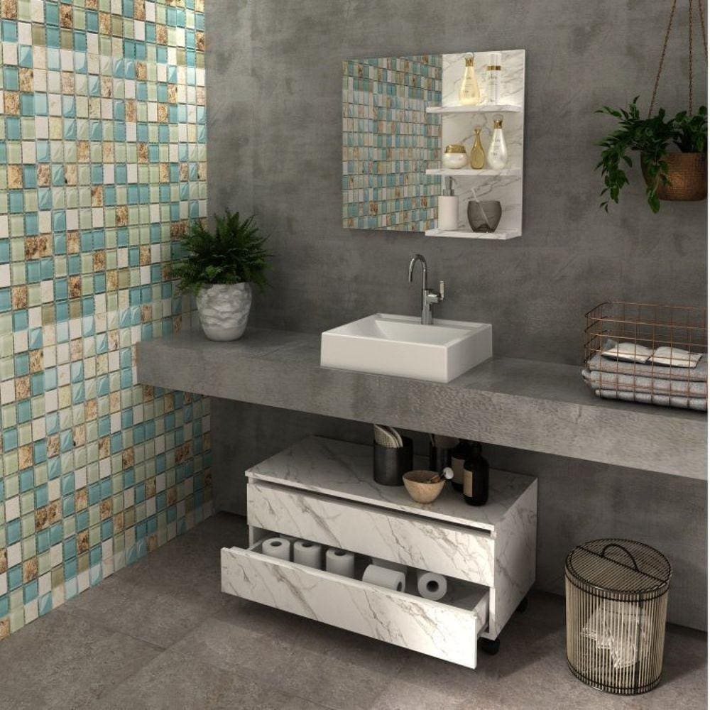 Gabinete Rodizio para Banheiro com Espelheira 80cm Branco