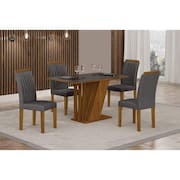 Conjunto Sala de Jantar Mesa Tampo Vidro/MDP com 4 Cadeiras Miami Yescasa freijo/cinza
