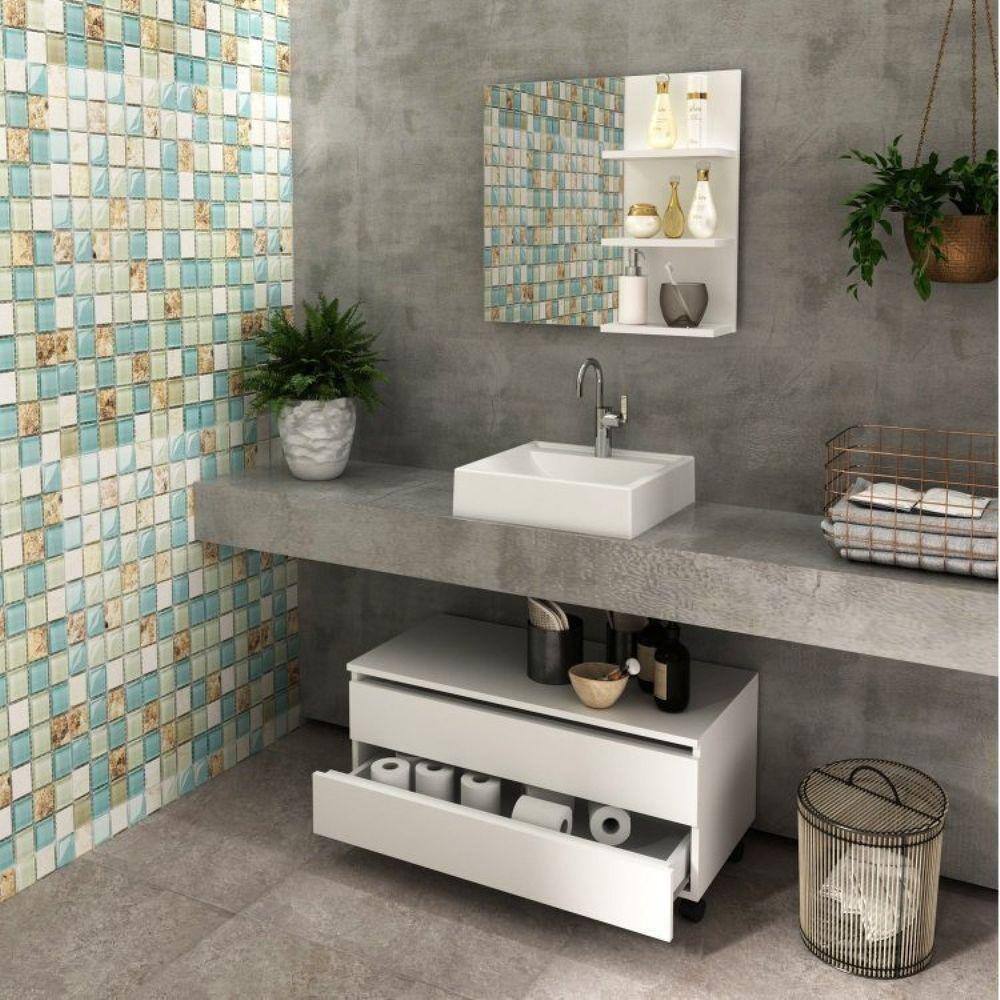 Gabinete Rodizio para Banheiro com Espelheira 80cm Branco