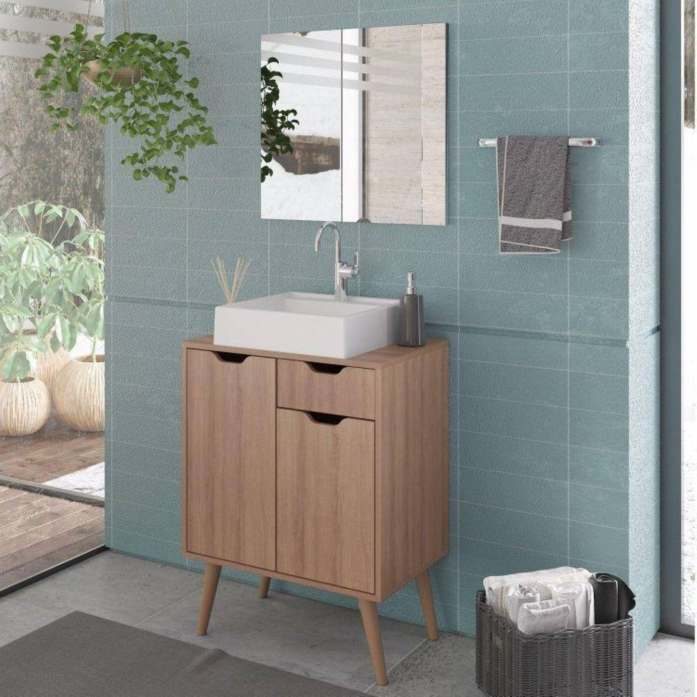 Gabinete para Banheiro com Espelheira 60cm Marrom