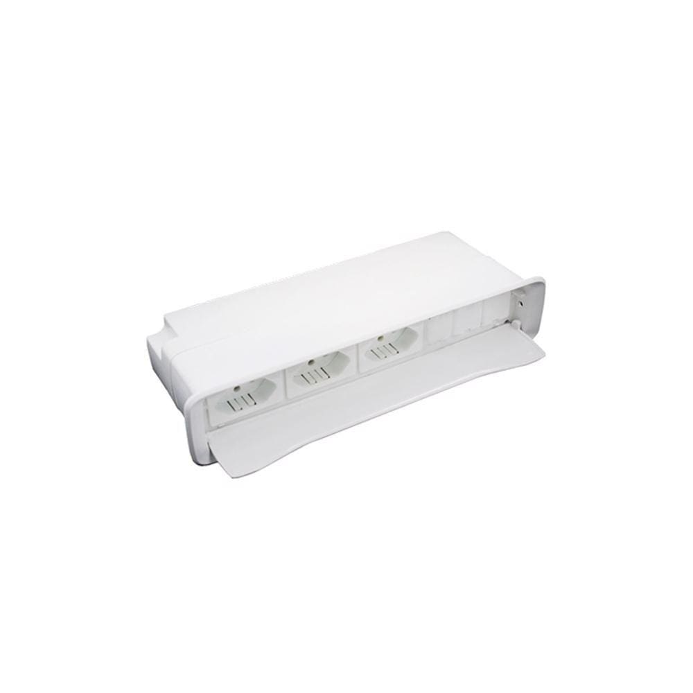 Caixa de Embutir Para Mesa Móveis 3 Tomada 10/20a Slim Branca Com Fundo