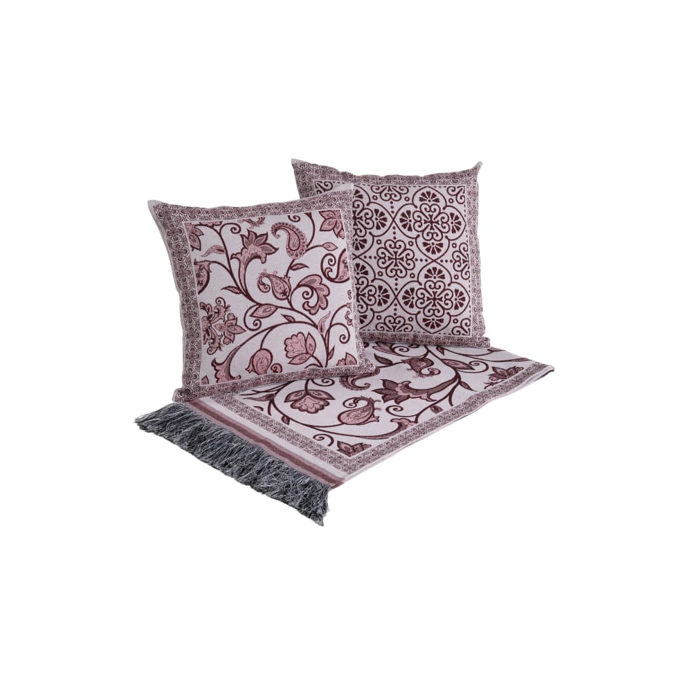 Kit Peseira Cama C/ Almofada Cheia King 5 Pçs Jacquard Vinho