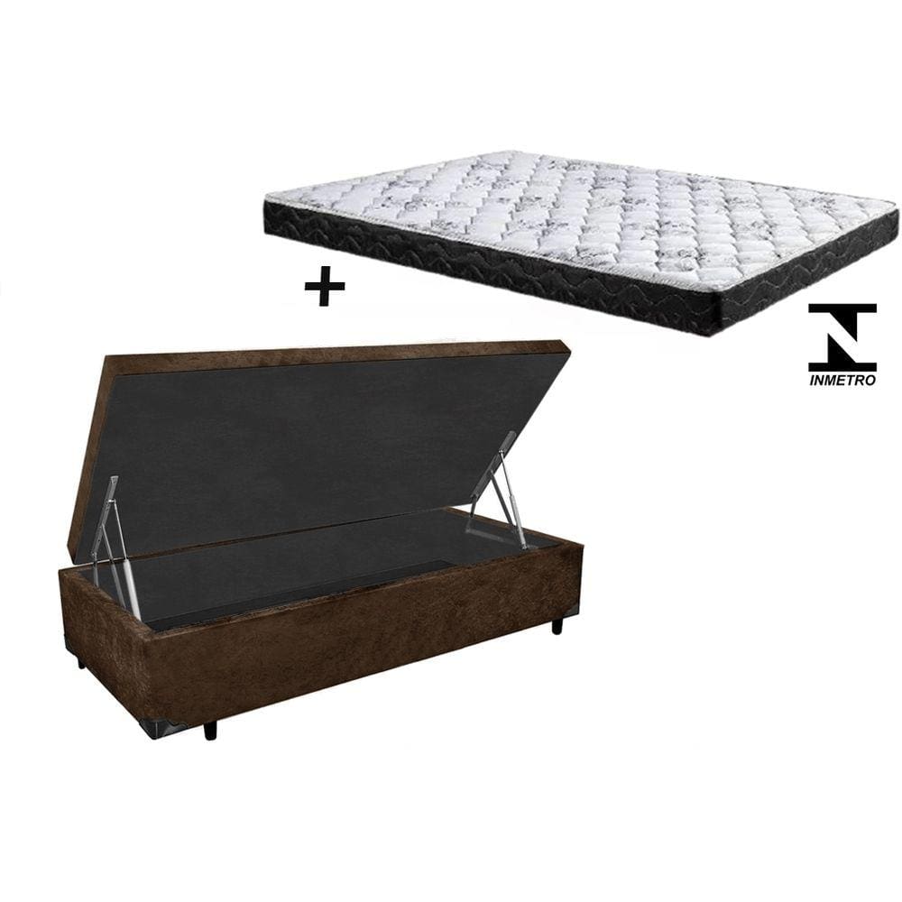 Cama Box Baú Solteiro Conforto Suede Marrom + Colchão Solteiro Conforto Espuma D23 16x88x188