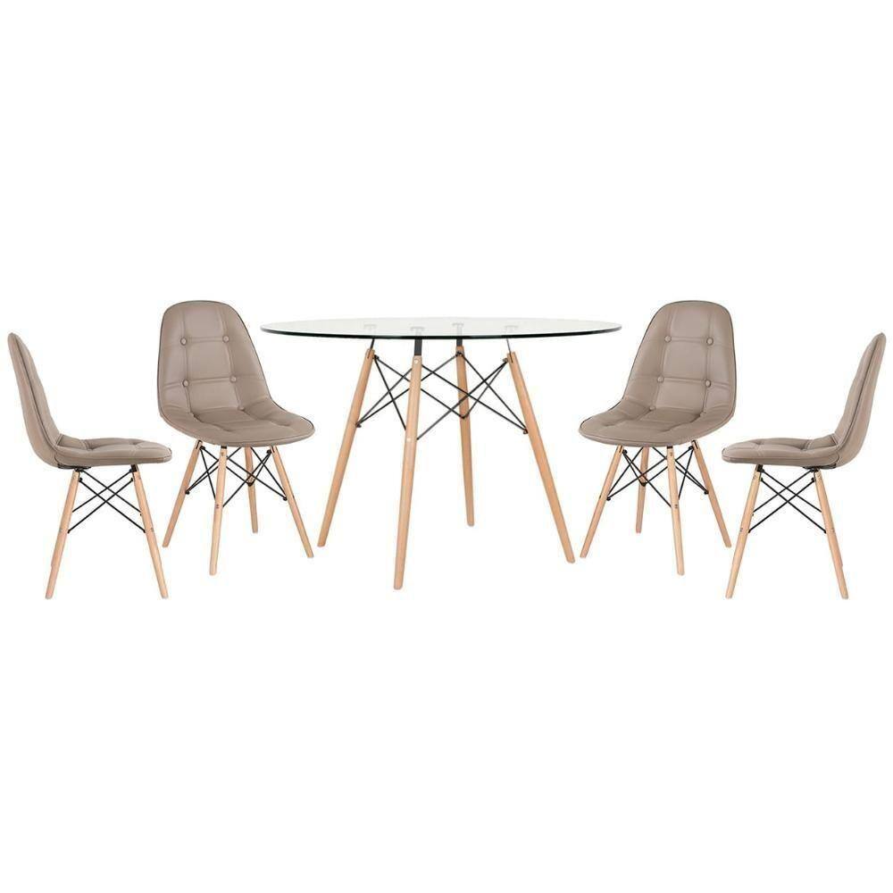 Mesa Eames Com Tampo De Vidro 120 Cm + 4 Cadeiras Estofadas Eiffel Botonê Nude Nude