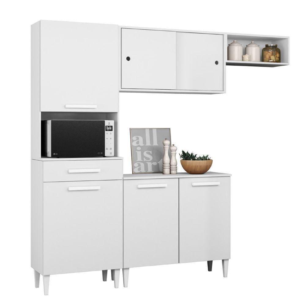 Armário De Cozinha Completa Com Balcão 6 Portas 1 Gaveta Branco Isabelle Aramóveis Branco
