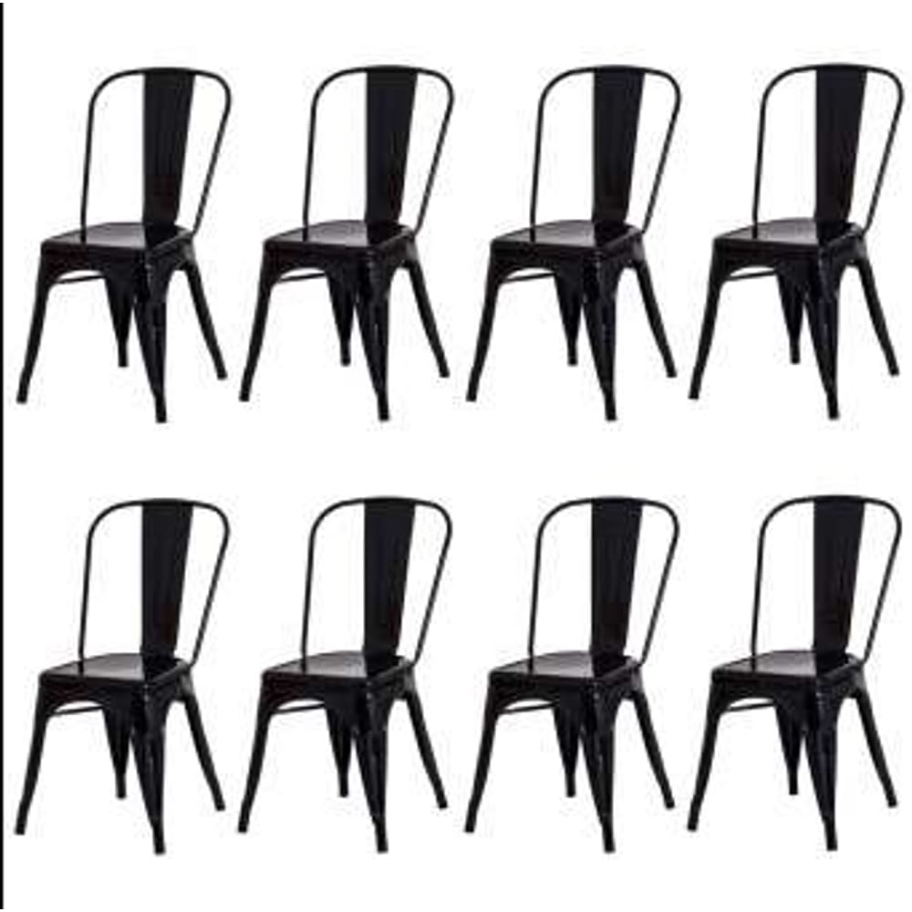 Conjunto 8 Cadeiras Tolix Iron - Design - Preta
