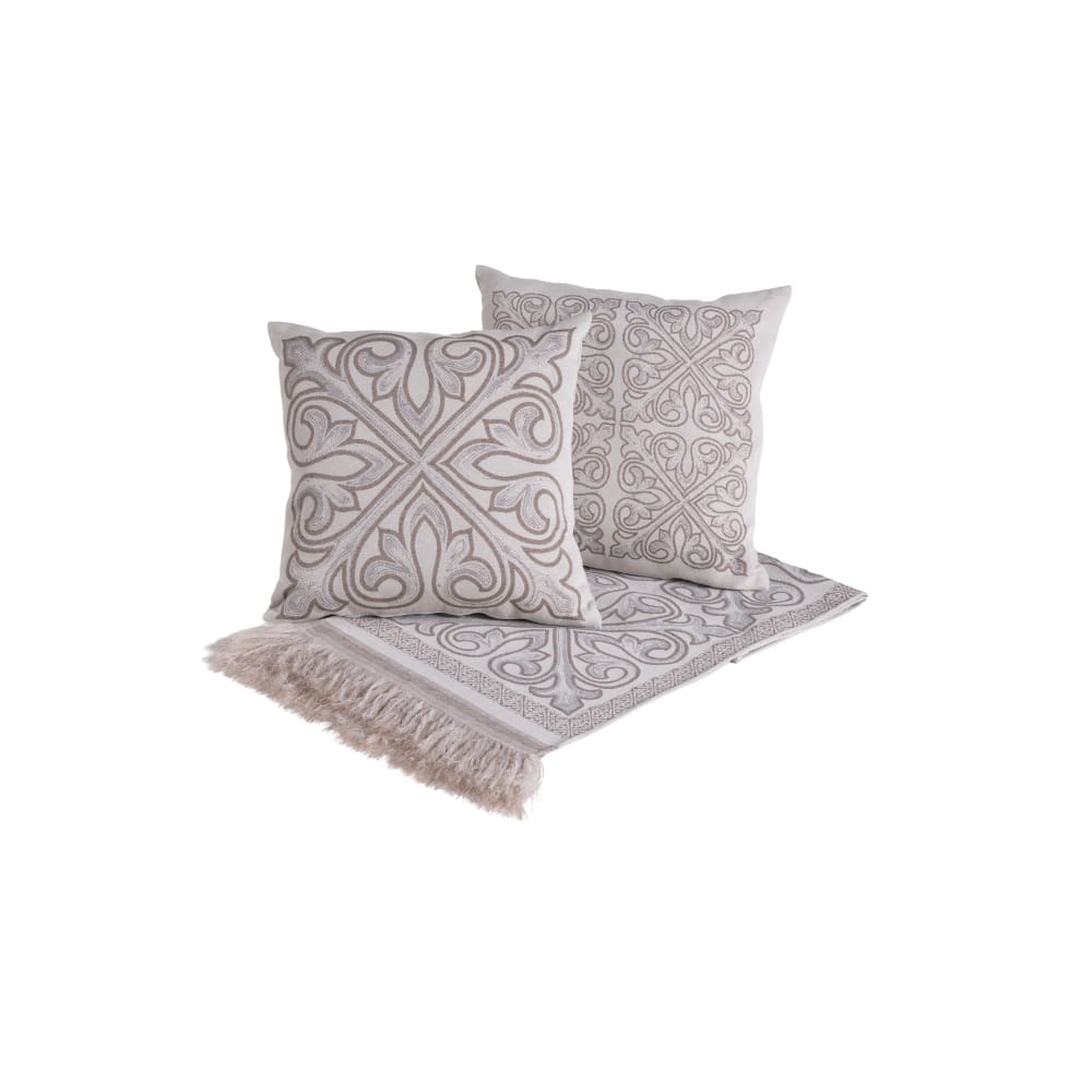 Kit Peseira Cama C/Almofada Cheia Queen 5 Pçs Jacquard Cáqui