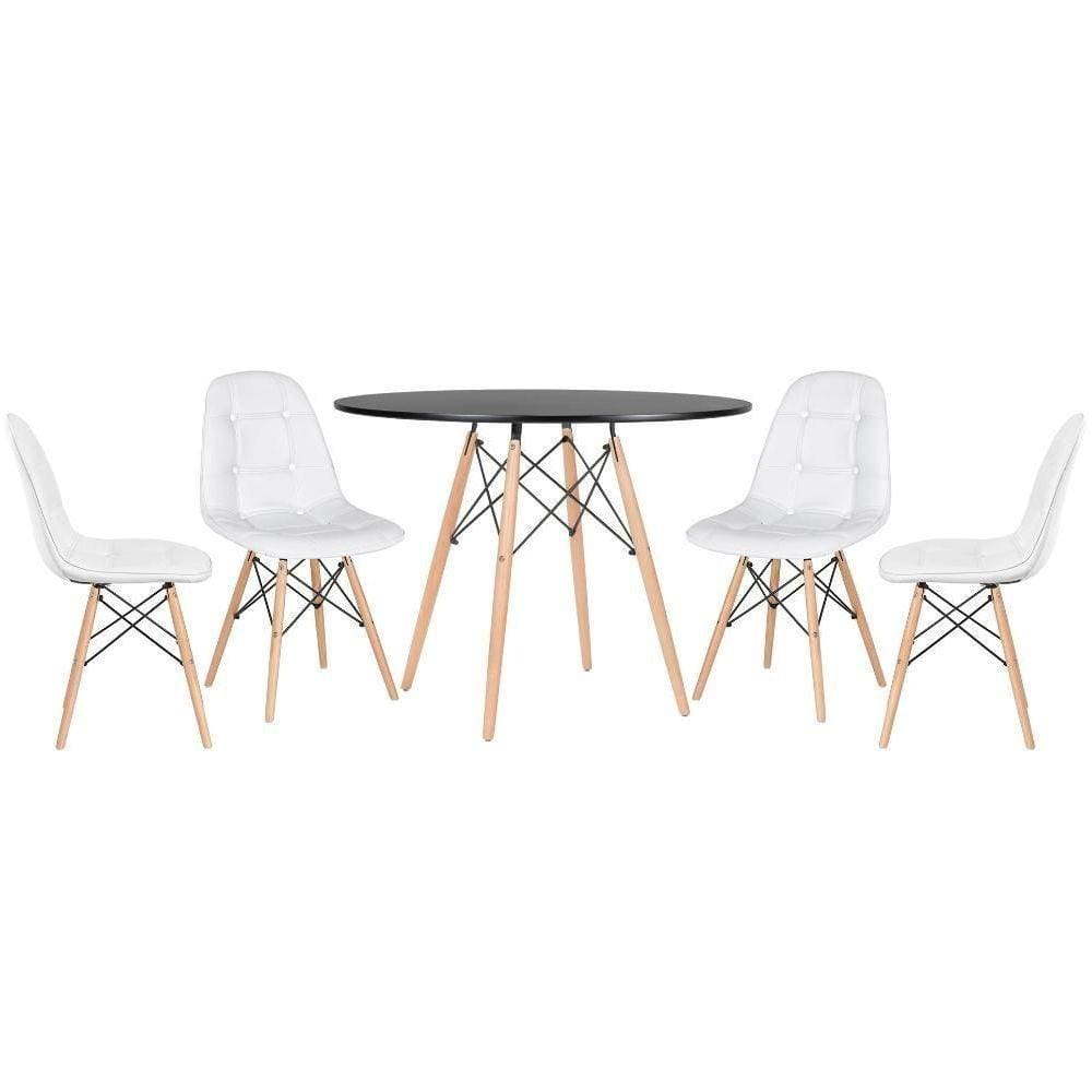 Mesa Eames 100cm + 4 Cadeiras Estofadas Eiffel Branco