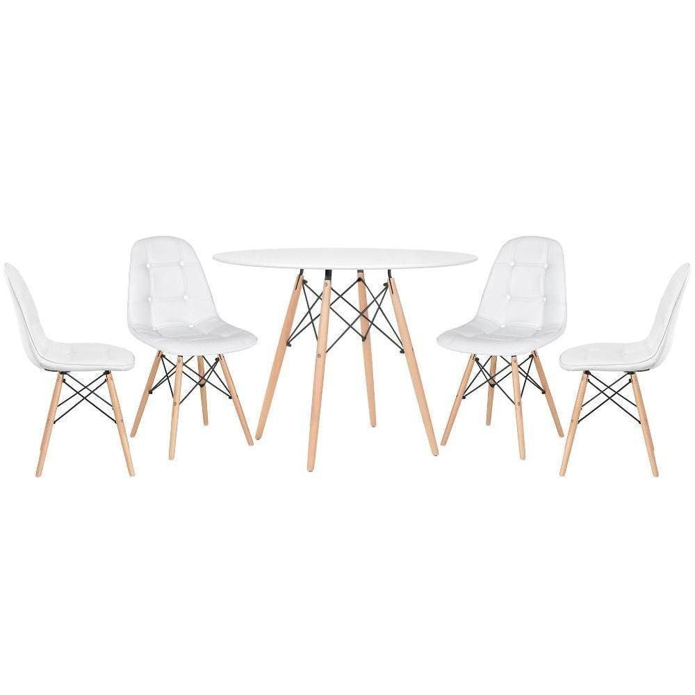 Mesa Eames 100cm + 4 Cadeiras Estofadas Eiffel Branco