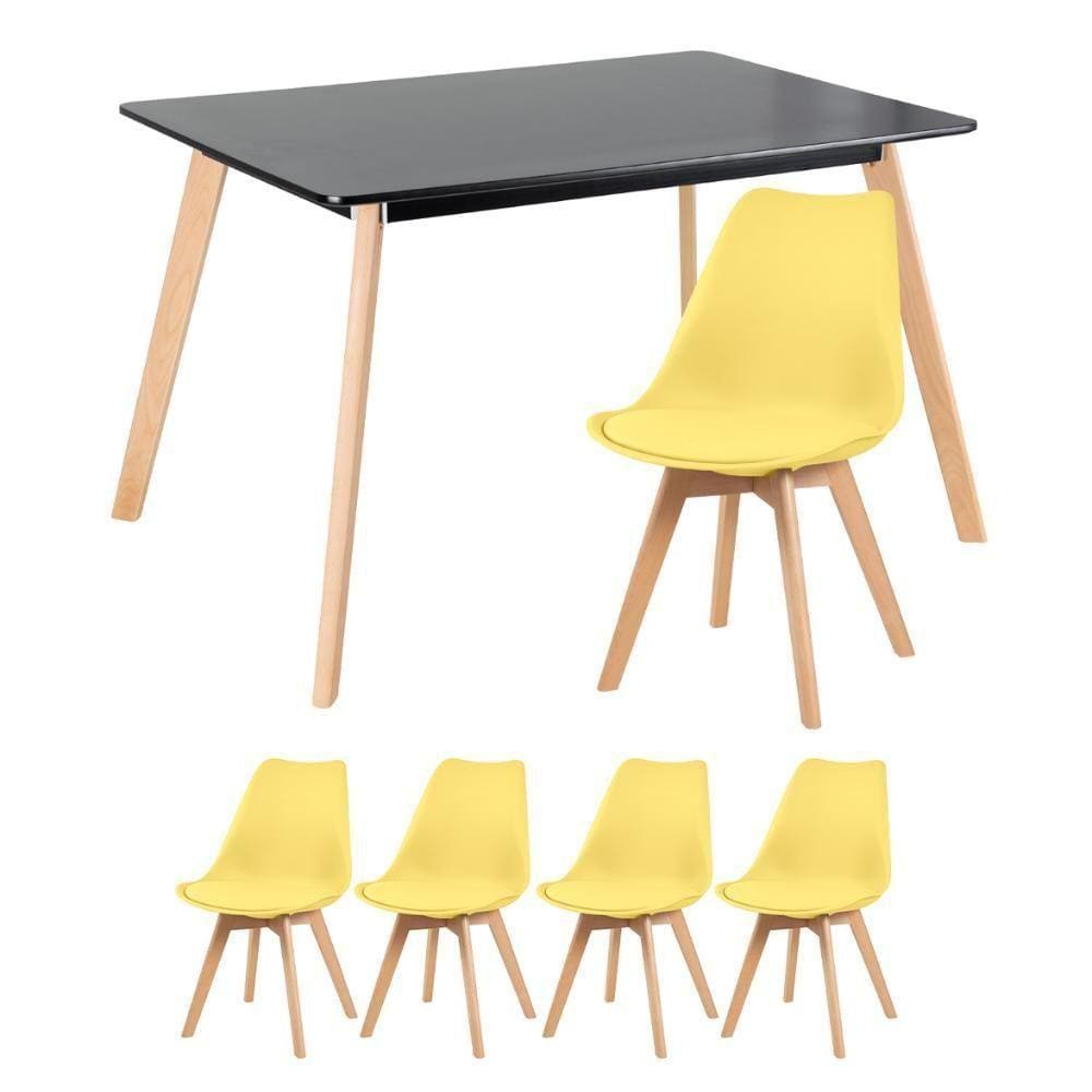 Mesa De Jantar Retangular 80 X 120 Cm Preto + 4 Cadeiras Leda Amarelo Mesa Preto Com Cadeiras Amarelo