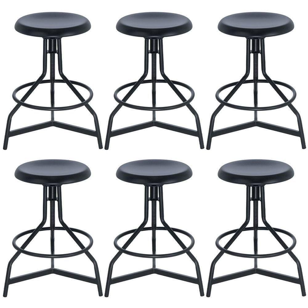Kit 6 Banquetas Altas Cozinha Industrial Loft Aço Giratória York Preto