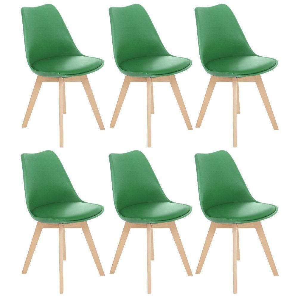 Kit 6 Cadeiras Jantar Cozinha Leda Eames Com Assento Estofado Verde Bandeira