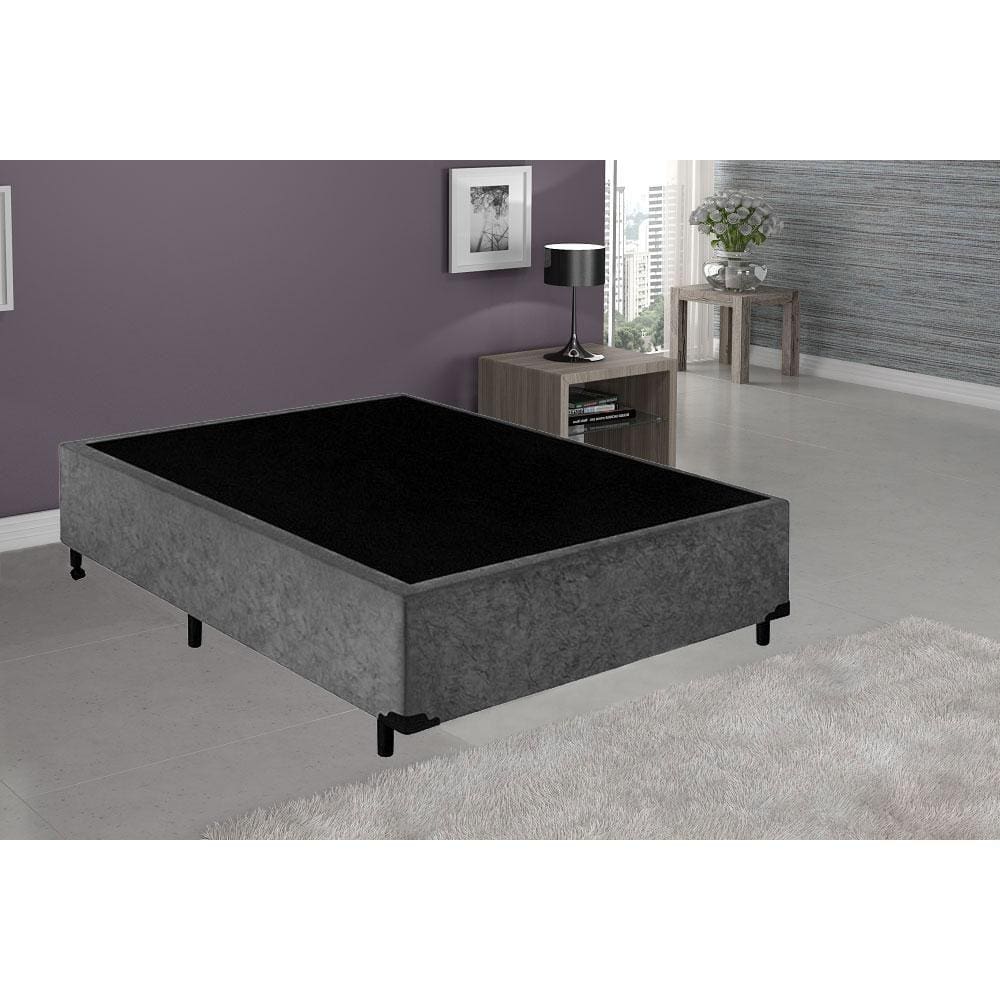 Cama Box Casal Base Suede Cinza 38x138x188 - Fabrica de Tudo