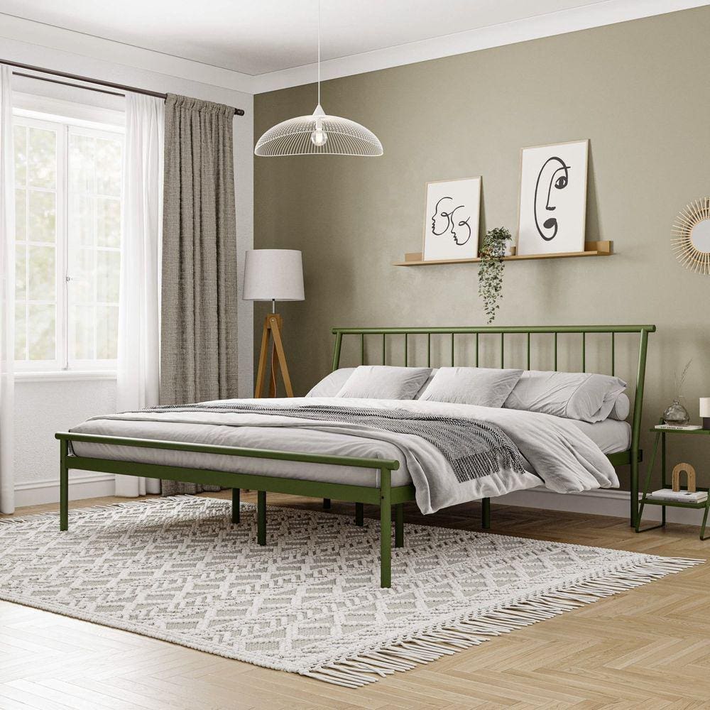 Cama King em Aço Begônia CabeCasa MadeiraMadeira Verde Musgo