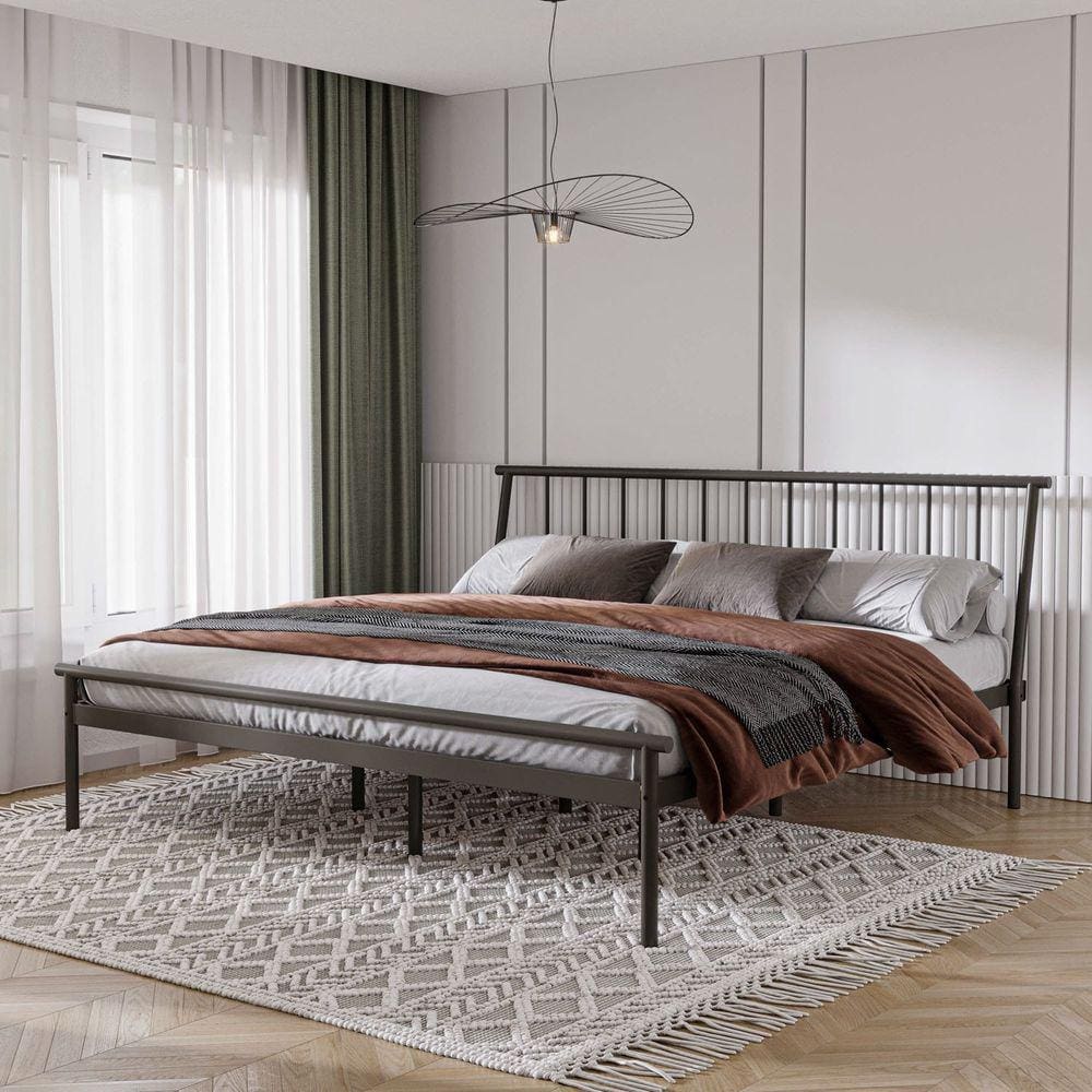Cama King em Aço Begônia CabeCasa MadeiraMadeira Estanho