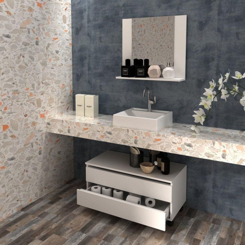 Gabinete Rodizio para Banheiro com Espelheira 80cm Branco