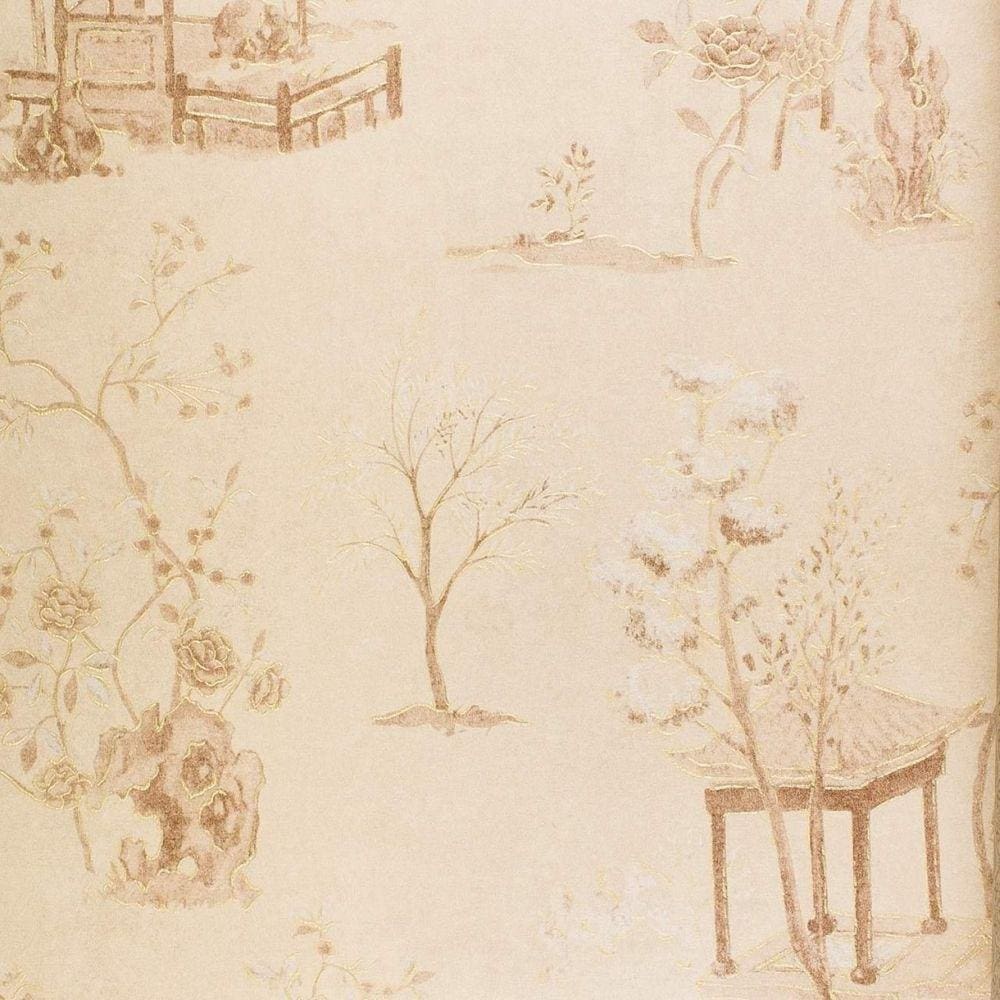 Papel de Parede Vinilico Book AmalfiRolo 53cmx10m Estampa Flor Dourado/Bege