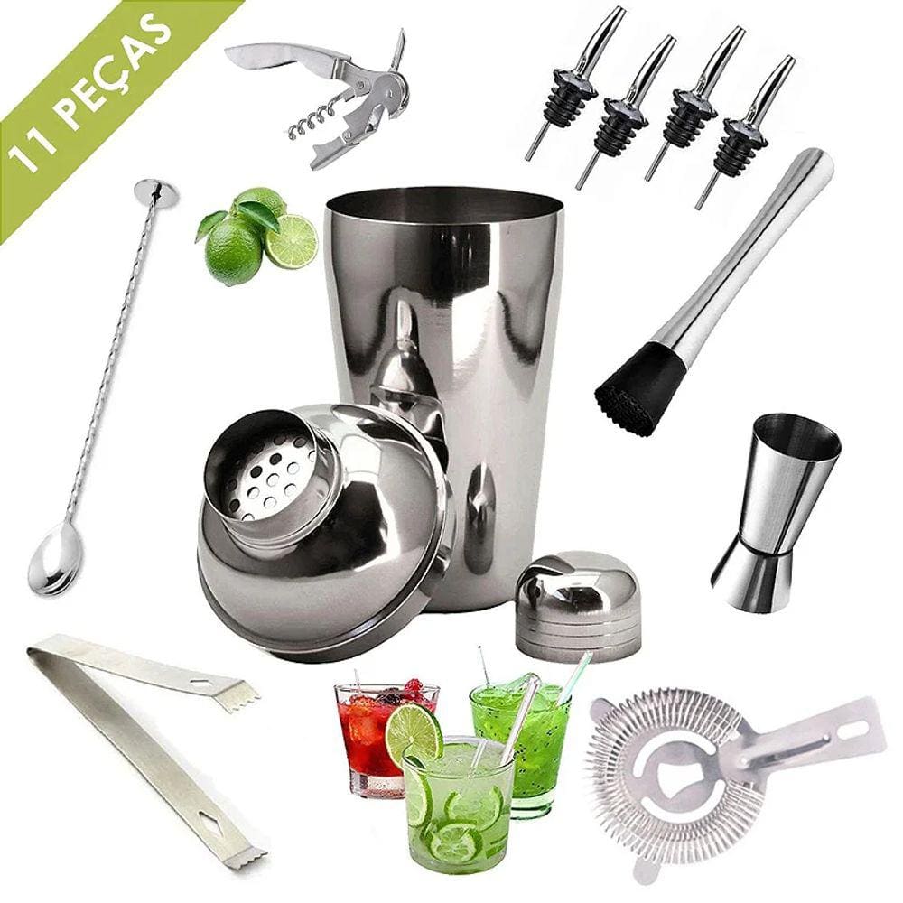 Kit Barman Profissional Coqueteleira 500ml 11 Peças