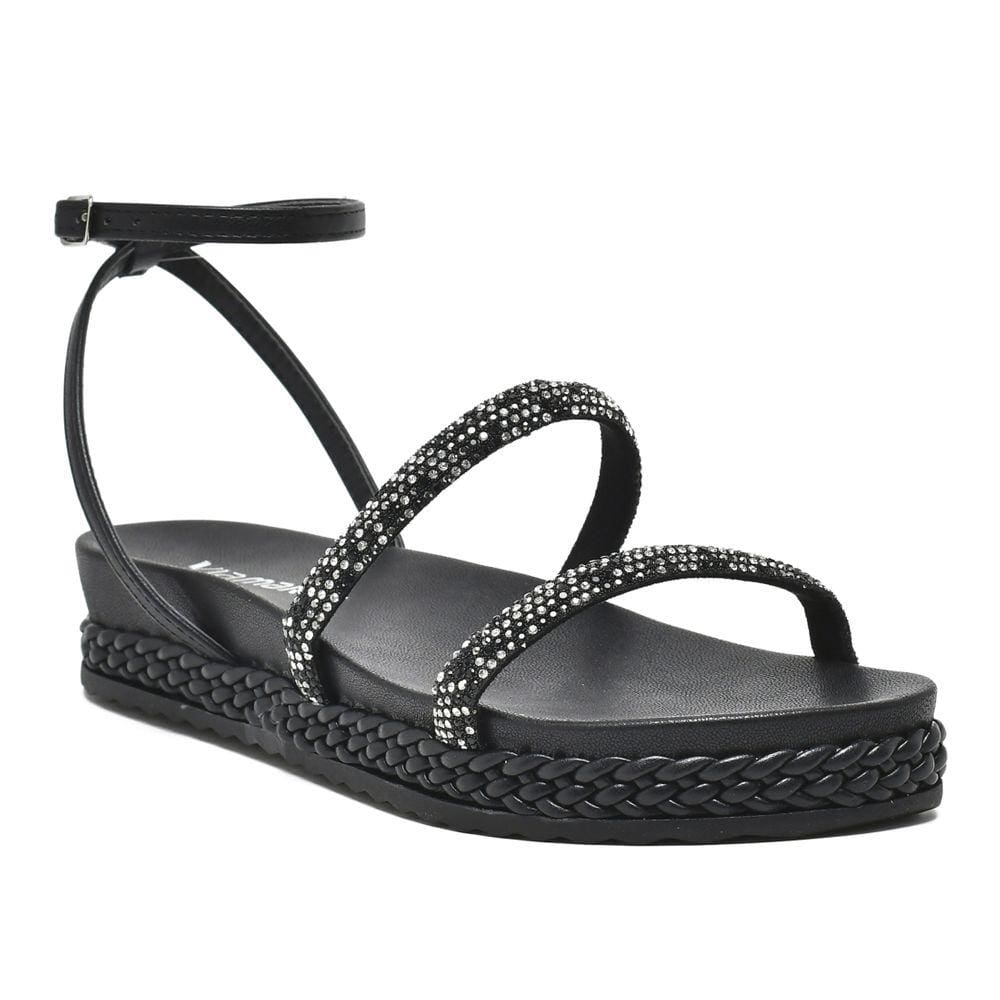 Sandália Papete Com Strass Via Marte Rasteira Flat Feminina 23-10409