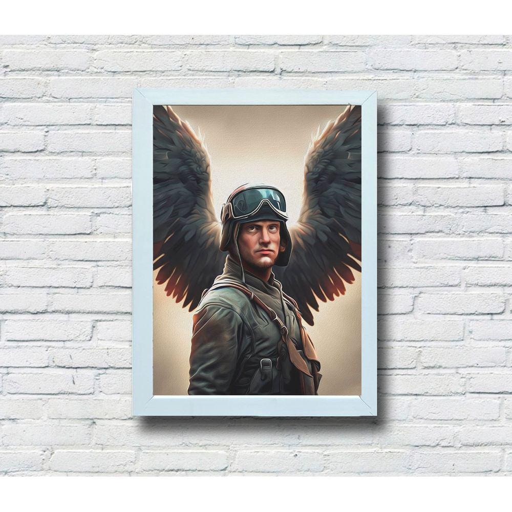 Quadro Decorativo MDF 20x28 Moldura Branca Piloto Águia