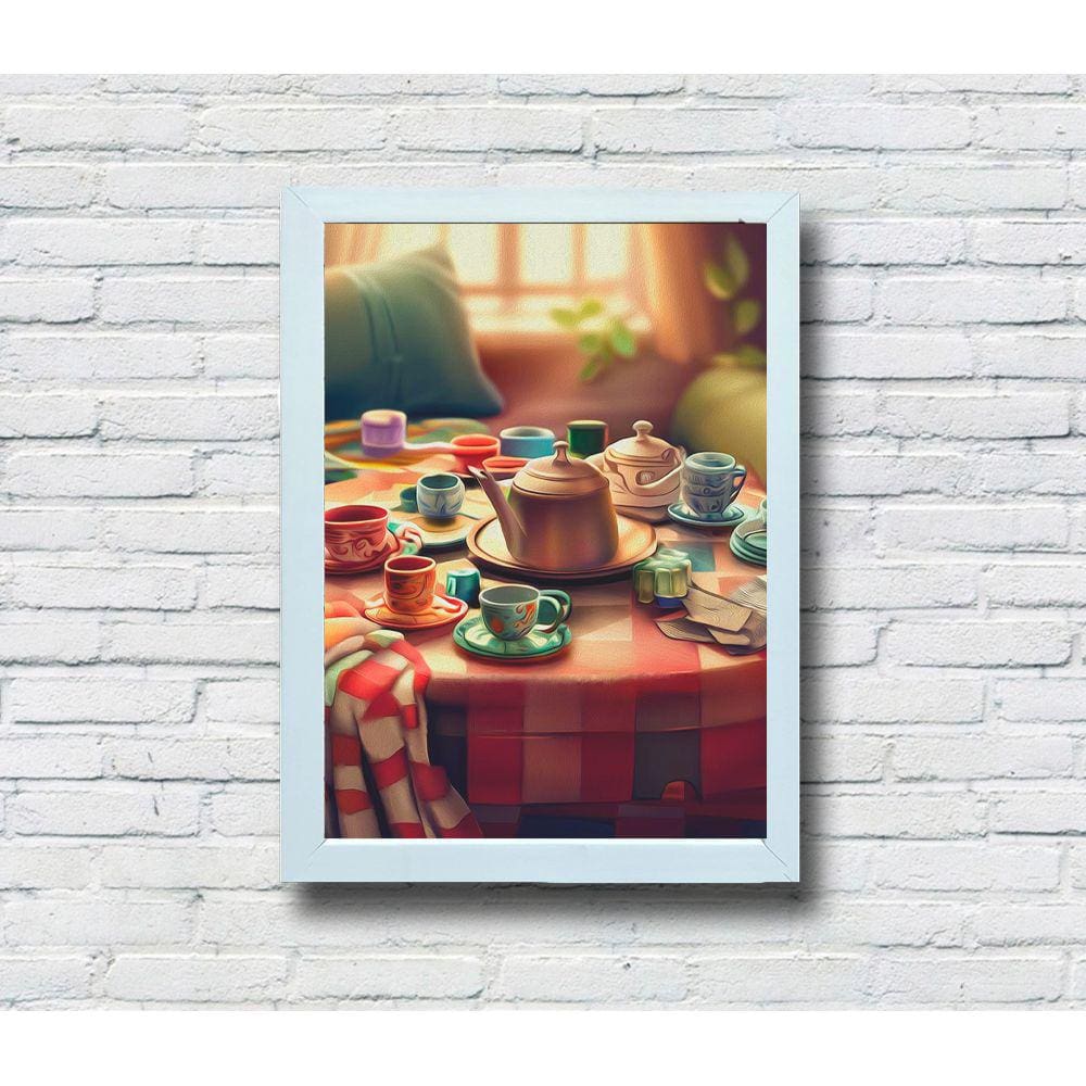 Quadro Decorativo MDF 20x28 Moldura Branca Hora do Café
