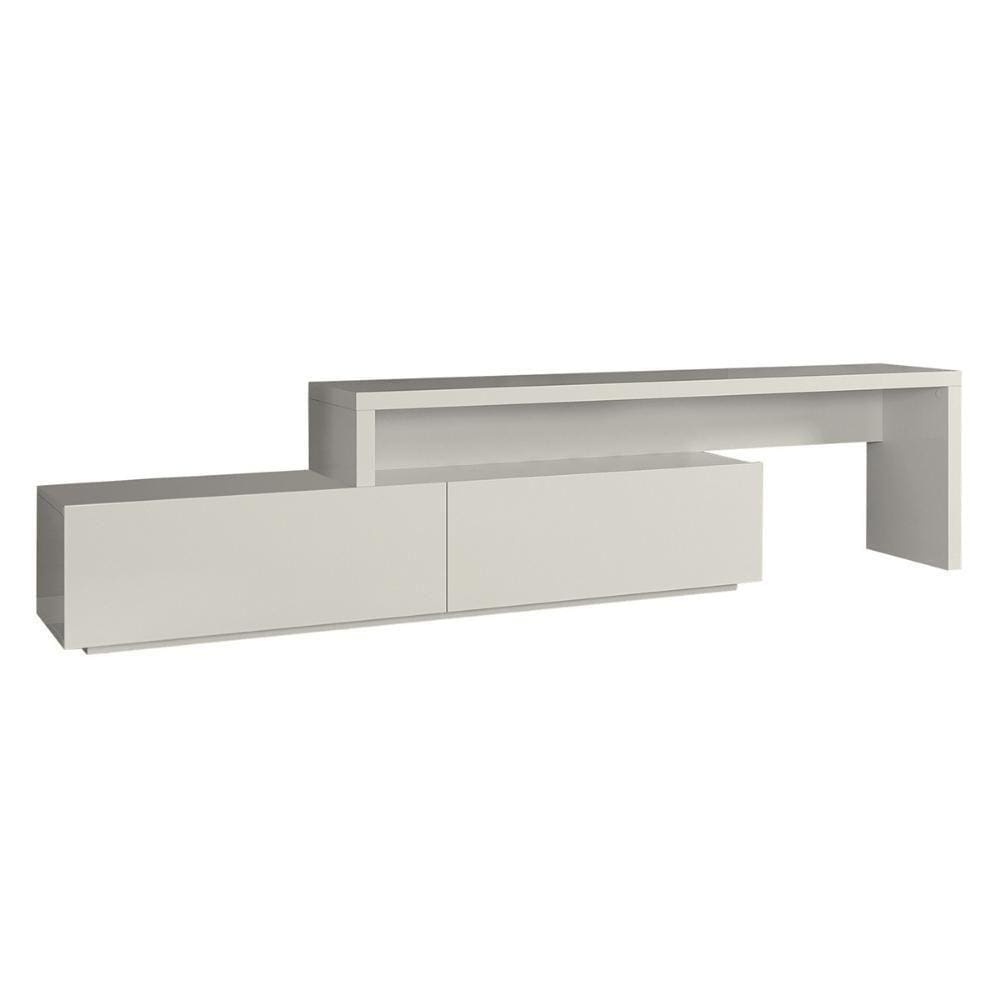 Rack Veneza Univ Extensível 164 Cm A 300 Cm Laca Cinza Claro Off White Brilhante