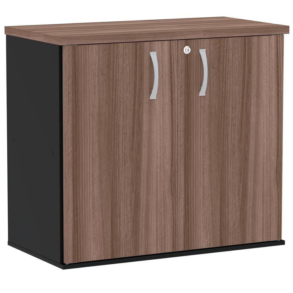 Armário Baixo Pe25 Pandin 80 Cm (Largura) Em Mdp Walnut E Preto Com Duas Portas