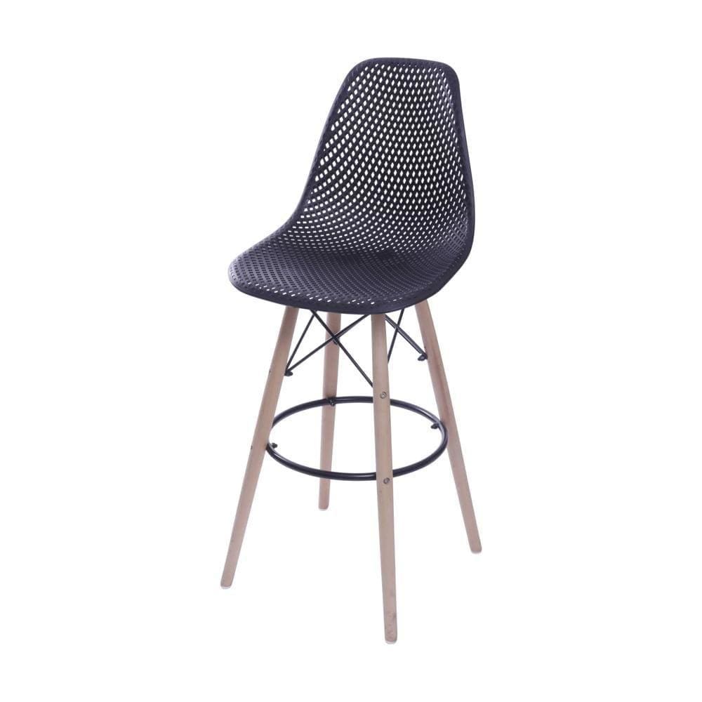 Banqueta Eames Dsw Colmeia Em Polipropileno Preta Base Madeira