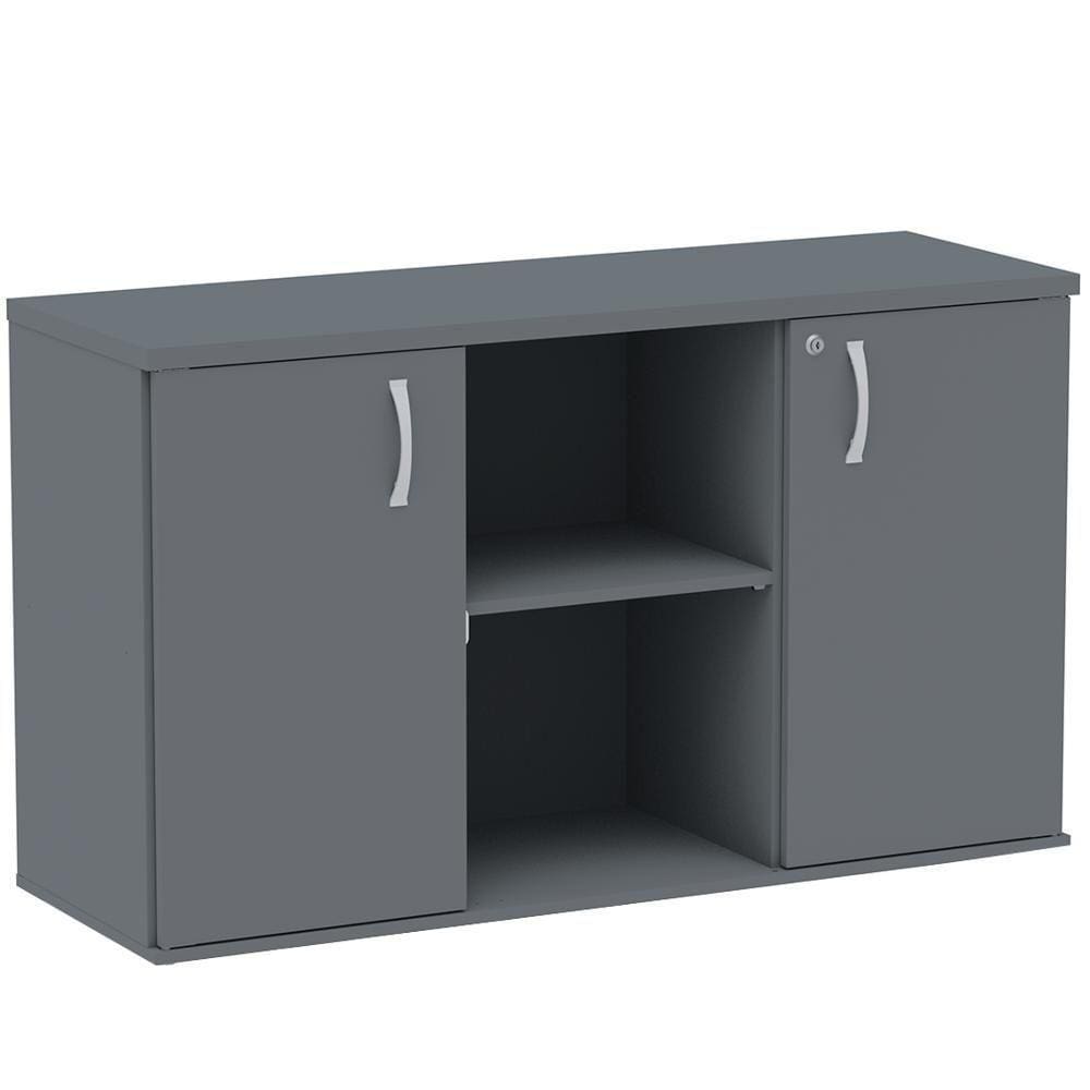 Armário Baixo Credenza Pe25 Pandin 121,50 Cm (Largura) Em Mdp Grafito Com Dois Nichos E Duas Portas