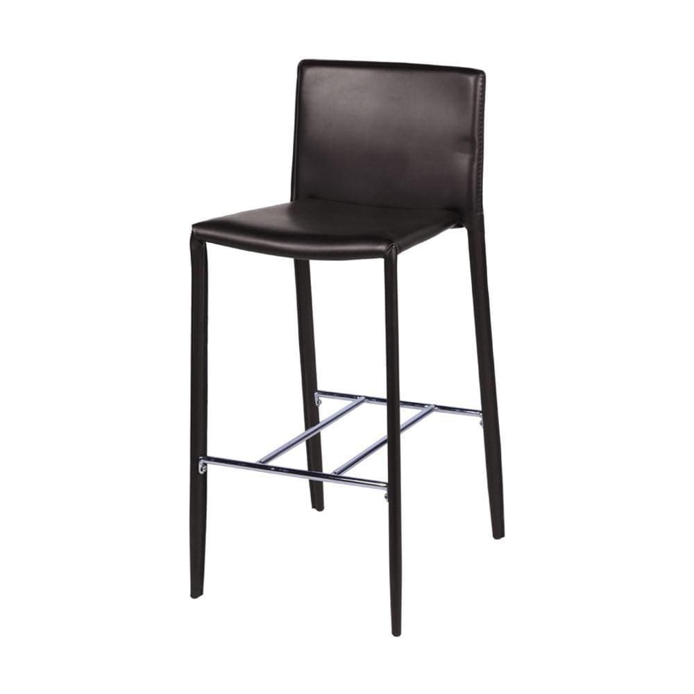 Banqueta Com Encosto Glam Em Pu Marrom Base De Aço