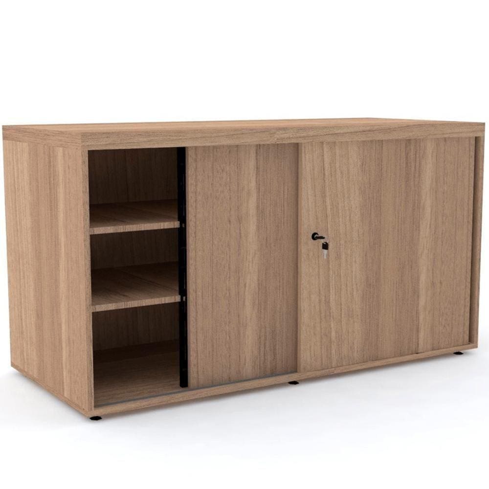 Armário Baixo Credenza Pe50 Pandin 120cm Noce Naturalle Detalhe Preto Com Duas Portas De Correr