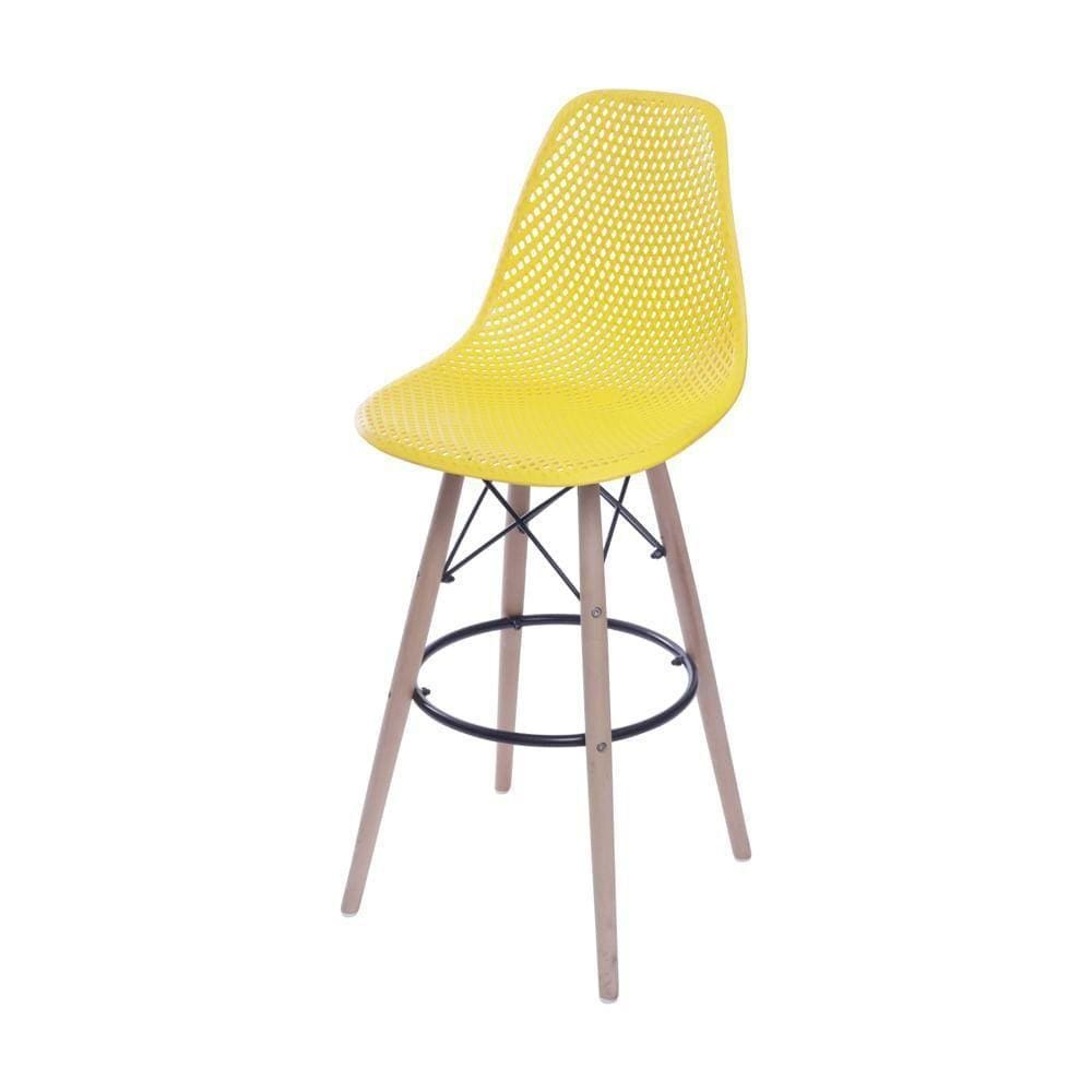 Banqueta Eames Dsw Colmeia Em Polipropileno Amarela Base Madeira