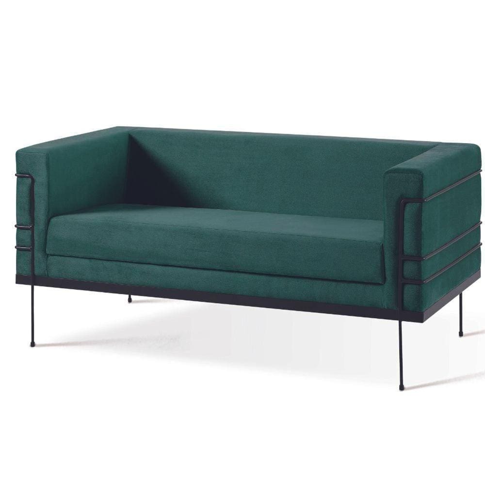 Sofá 2 Lugares Le Corbusier Daf Móveis 136 Cm Em Madeira Eucalipto Espuma D28 Veludo Verde Base Aço