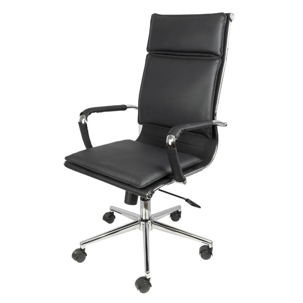Cadeira Giratória Alta Office Soft Em Pu Preto Base Rodízio Cromado