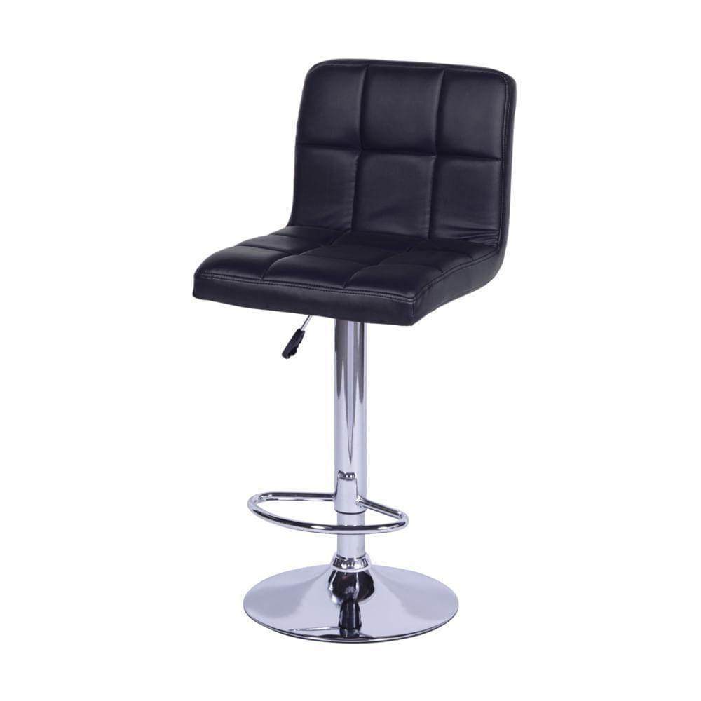 Banqueta Giratória Gomos Confort Estofada Em Pu Preta Base Cromada