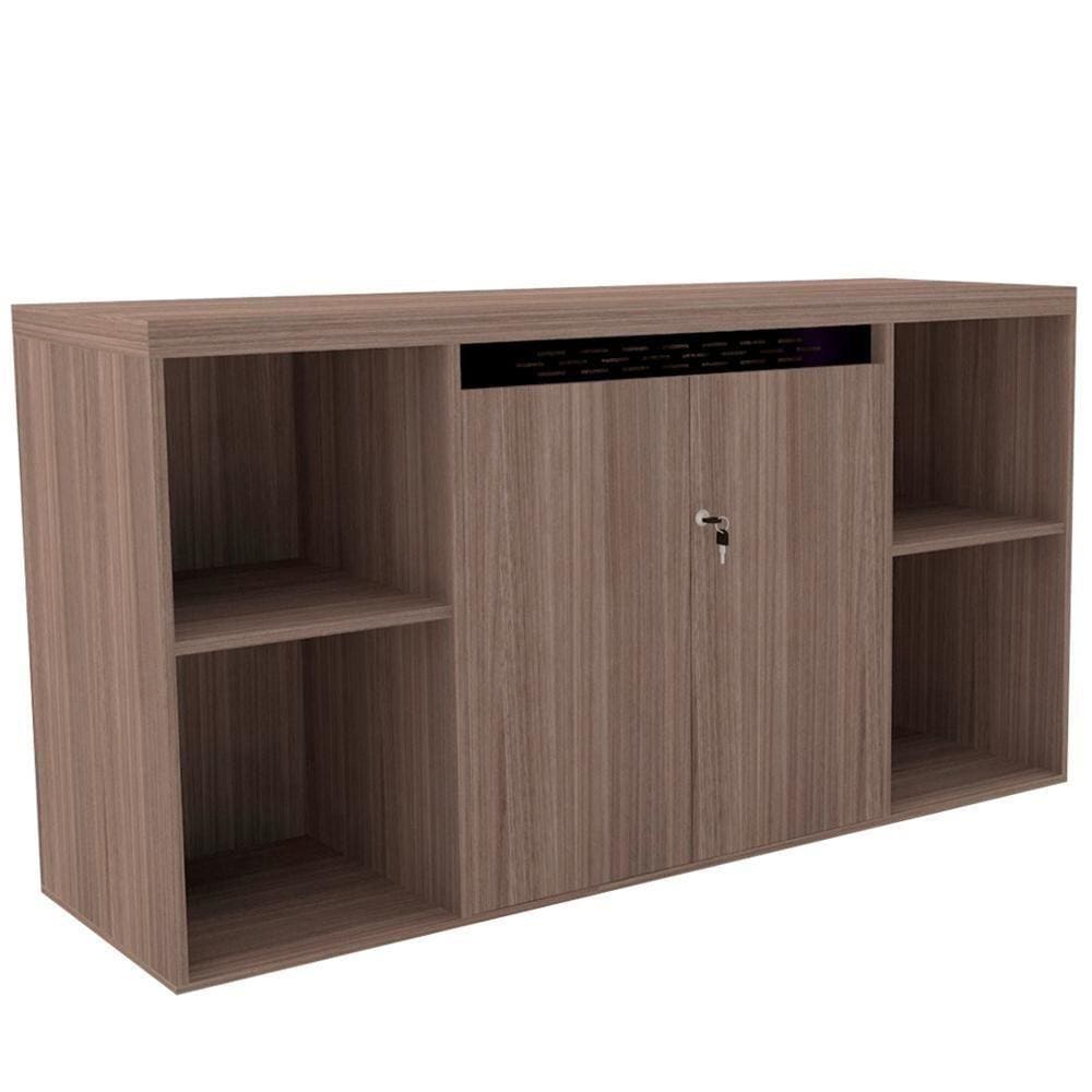Armário Baixo Credenza Pe50 Pandin 140cm Walnut Detalhe Preto Com Quatro Nichos E Duas Portas