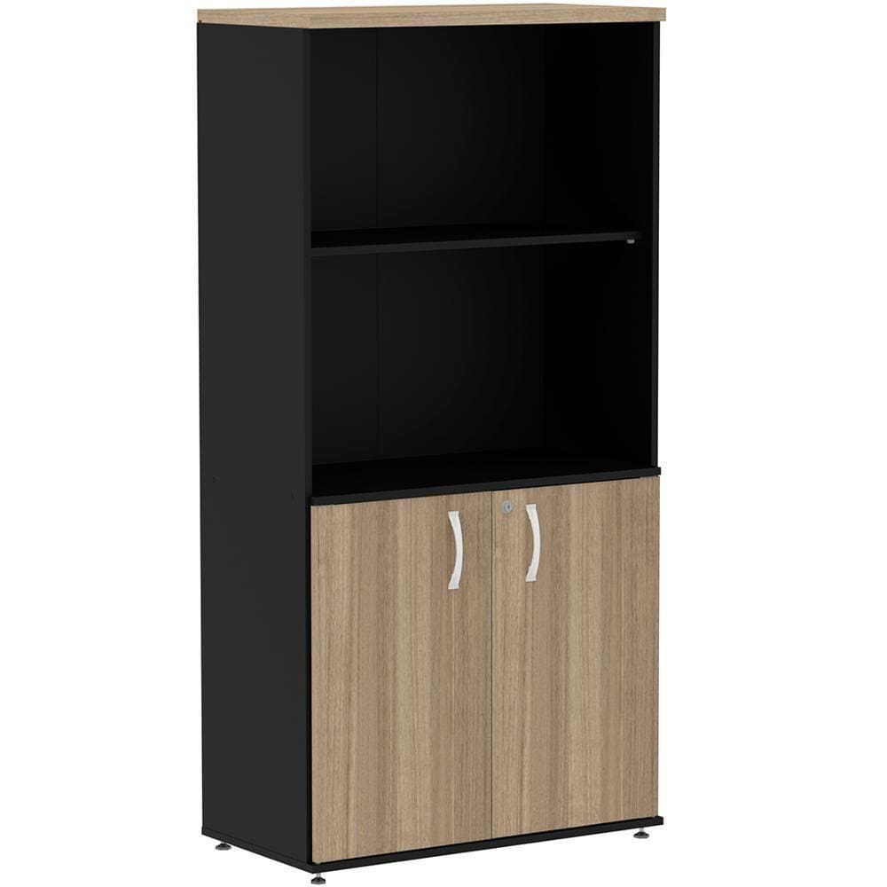 Armário Misto Pe25 Pandin 79,20cm Noce Naturalle E Preto Com Duas Portas E Prateleira Superior