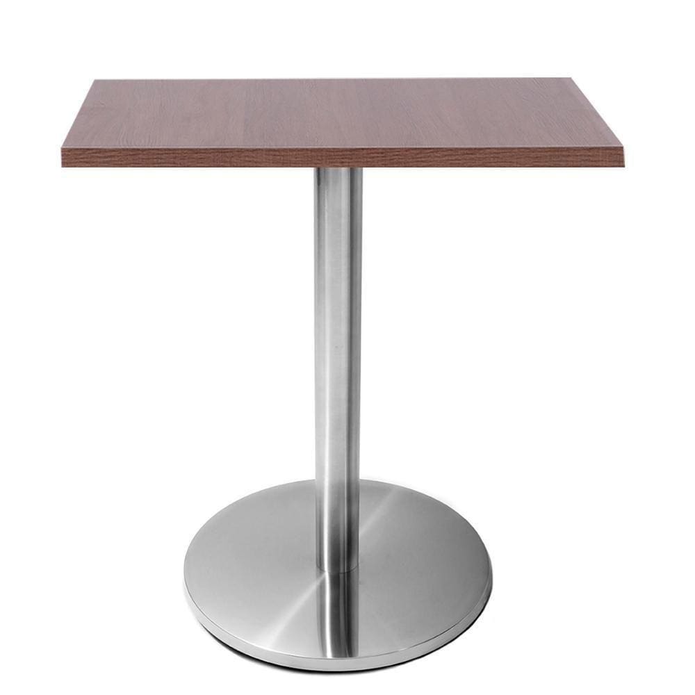 Mesa Beta Em Inox 75 Cm (Altura) Com Disco Redondo Com Tampo Em Mdp Quadrado 60 Cm Imbuia
