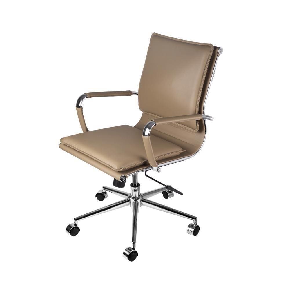 Cadeira Giratória Baixa Office Soft Em Pu Caramelo Base Rodízio Cromado