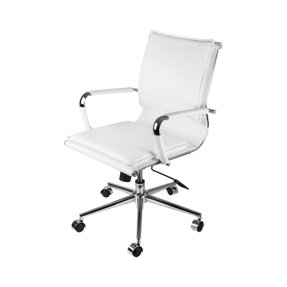 Cadeira Giratória Baixa Office Soft Em Pu Branco Base Rodízio Cromado